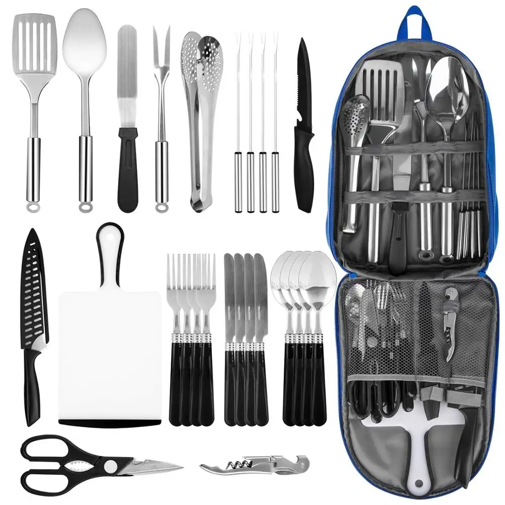 Portable Camping Kitchen Utensil Set, 27-Piece Stainless Steel Outdoor Cooking and Grilling Utensil Organizer Travel Set, Customized color
Portable Camping Kitchen Utensil Set, 27-Piece Stainless Steel Outdoor Cooking and Grilling Utensil Organizer Travel Set, Customized color