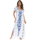 Short Sleeve Beach Long Dress Swimsuit Cover Up Women Swimwear Kaftan Caftan