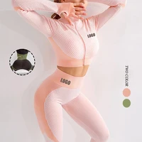

2020 New Two Piece Set Pink Longer Sleeve Design Seamless Yoga Sets Fitness