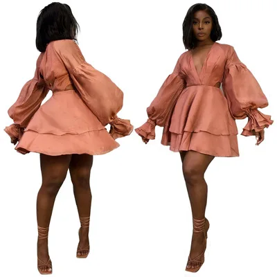 2021 Hot Sale Women Deep V Neck Casual Dress Fashion Ladies Fall Dress Solid Lantern Sleeve Wave Dress
2021 Hot Sale Women Deep V Neck Casual Dress Fashion Ladies Fall Dress Solid Lantern Sleeve Wave Dress