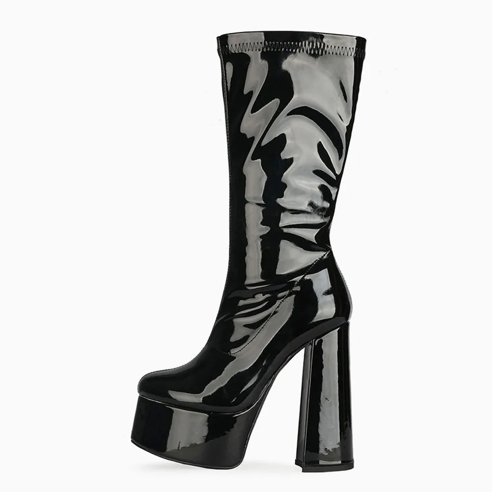 Autumn and winter waterproof platform heel thick super high heel mid-tube boots patent leather candy color women's shoes, Pictures show
Autumn and winter waterproof platform heel thick super high heel mid-tube boots patent leather candy color women's shoes, Pictures show