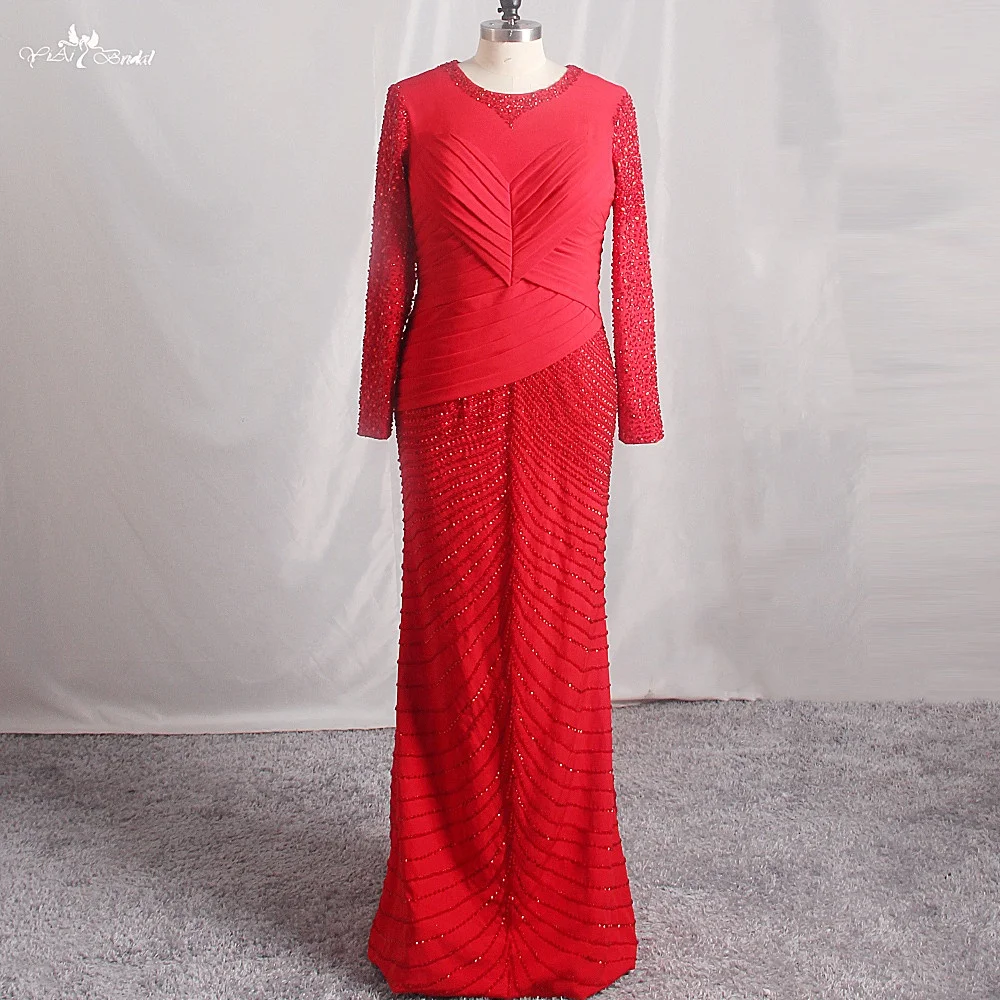LZ448 Luxury Red O-Neck Long Sleeve Soft Satin Pleat Wedding Dresses Heavy Beaded Pearls Zipper Mermaid Dress, Custom color
LZ448 Luxury Red O-Neck Long Sleeve Soft Satin Pleat Wedding Dresses Heavy Beaded Pearls Zipper Mermaid Dress, Custom color