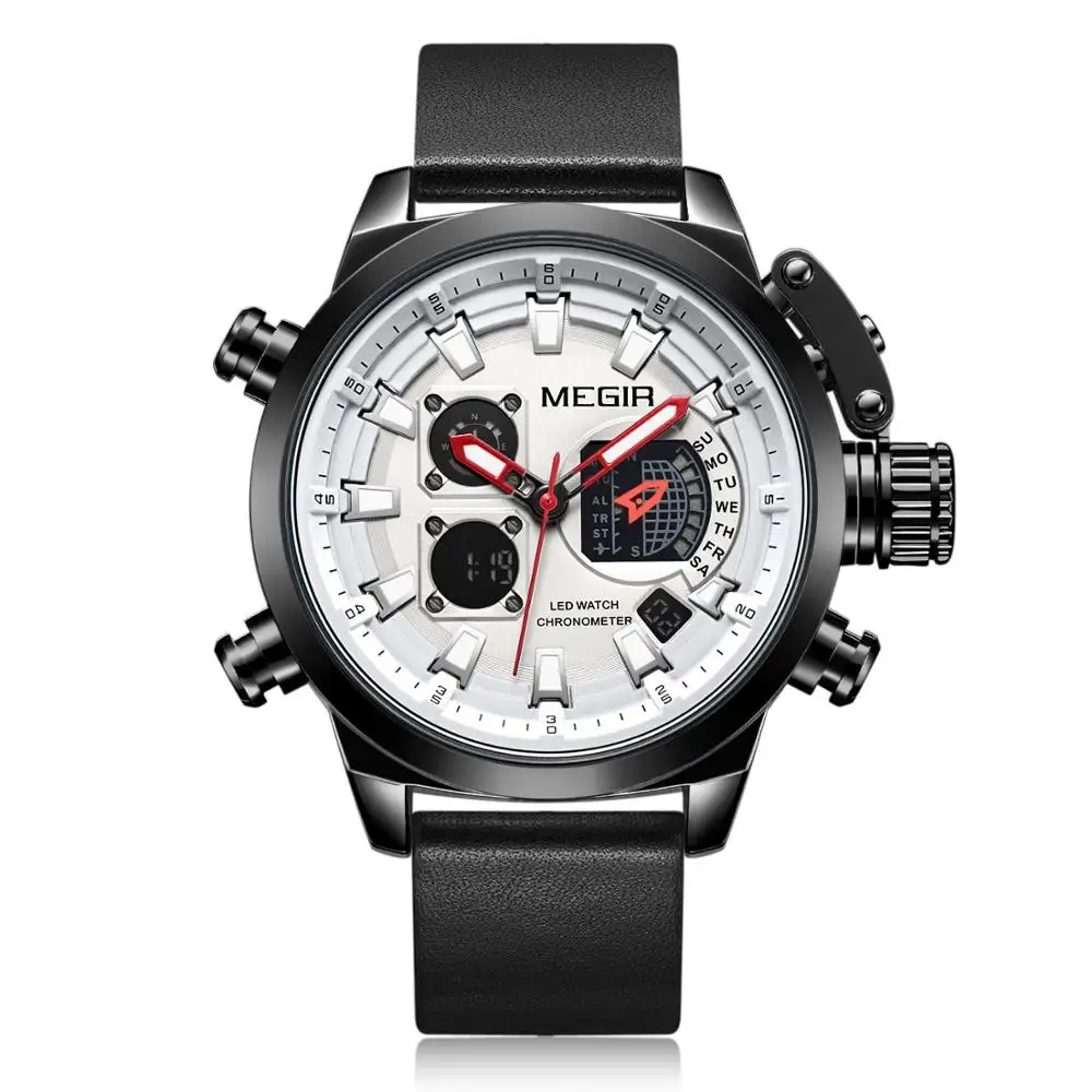 Relogio Masculino MEGIR 2090 Double Movement Men Dual Display Watches Waterproof Military Leather Digital Sport Watch, Black, silver
Relogio Masculino MEGIR 2090 Double Movement Men Dual Display Watches Waterproof Military Leather Digital Sport Watch, Black, silver