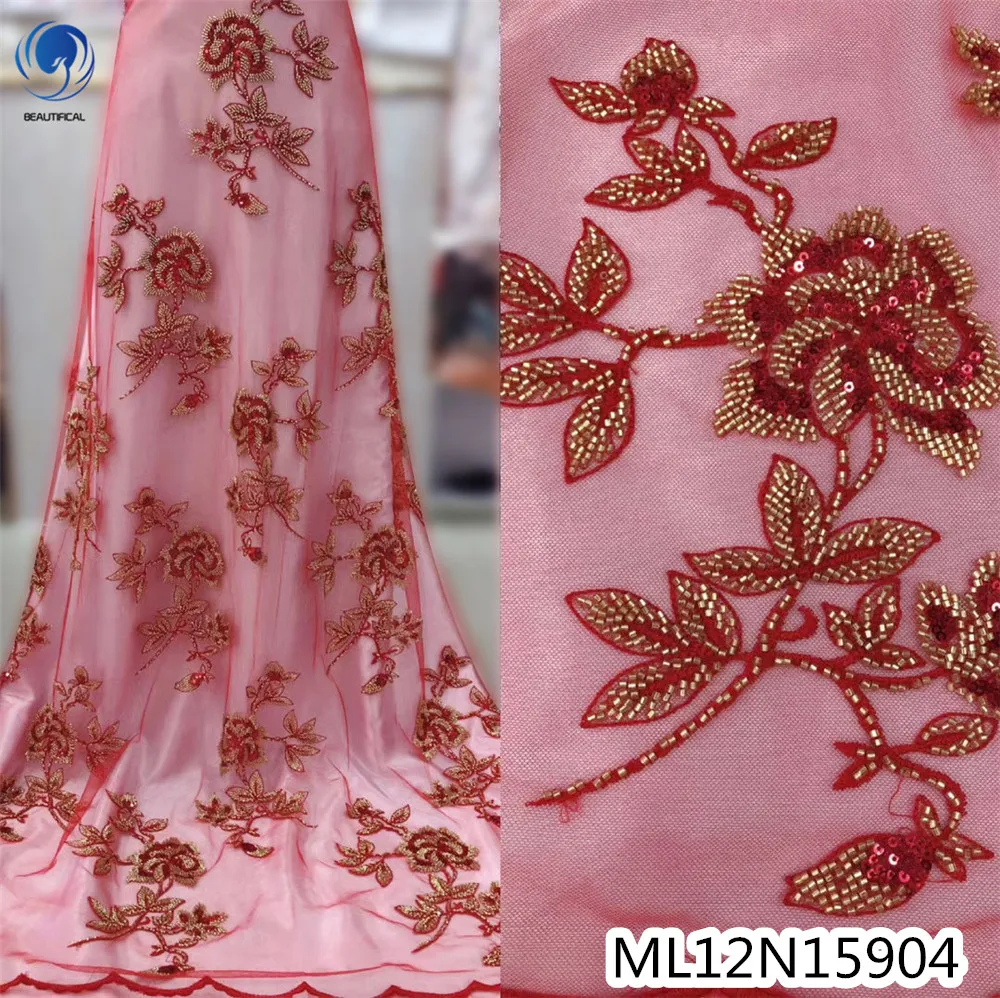 Beautifical african net lace for blous heavi bead net lace fabric french net lace sare ML12N159, Can be customized
Beautifical african net lace for blous heavi bead net lace fabric french net lace sare ML12N159, Can be customized