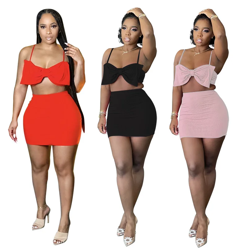 B54592A 2021 New style hot sale women sexy bow knot tops with skirt sets, Pink/red/black
B54592A 2021 New style hot sale women sexy bow knot tops with skirt sets, Pink/red/black