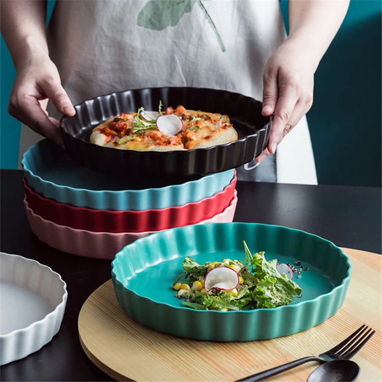 New design tableware colorful round cheap ceramic pizza salad plates for restaurant, Customized color
New design tableware colorful round cheap ceramic pizza salad plates for restaurant, Customized color