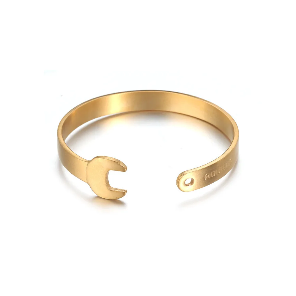 Retro mechanical lettering wrench bracelet stainless steel cuff bracelet men and women jewelry, Gold / silver
Retro mechanical lettering wrench bracelet stainless steel cuff bracelet men and women jewelry, Gold / silver