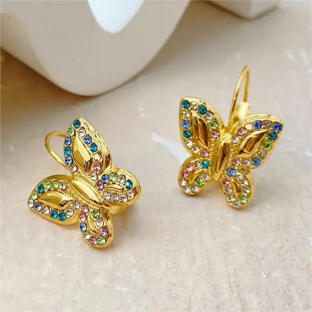 New Titanium Steel Earrings Jewelry Exquisite Stainless Steel Inlaid with Colorful Diamond Butterfly Pendant Earrings
New Titanium Steel Earrings Jewelry Exquisite Stainless Steel Inlaid with Colorful Diamond Butterfly Pendant Earrings