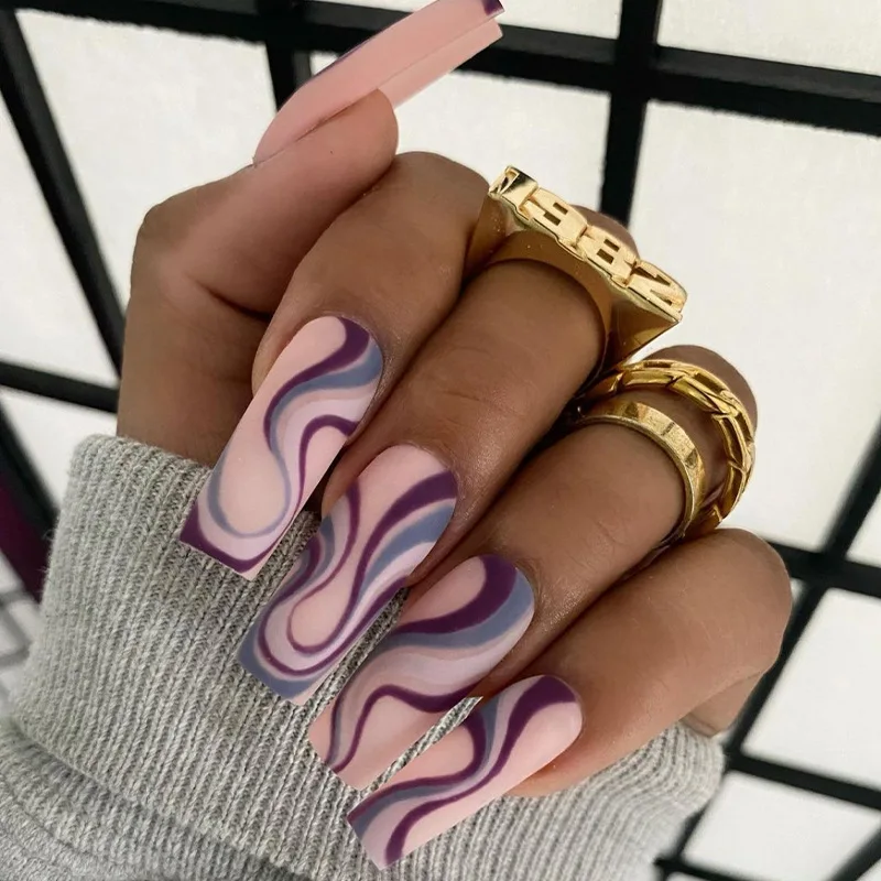 24pcs press on nail purple false nail wave print long ballet nail detachable artificial fingernail
24pcs press on nail purple false nail wave print long ballet nail detachable artificial fingernail