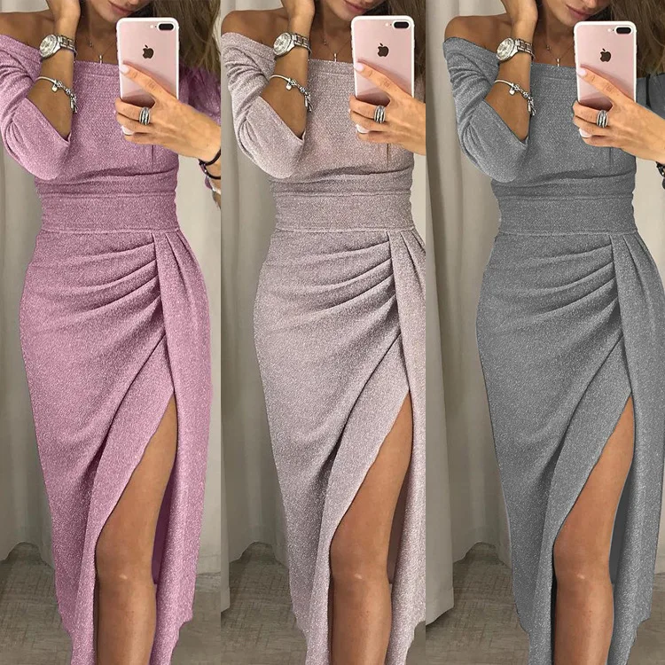 Wholesale Evening Dresses Flat Shoulder Maxi sequined split skirt dresses women lady elegant Sexy Party, 9 colors
Wholesale Evening Dresses Flat Shoulder Maxi sequined split skirt dresses women lady elegant Sexy Party, 9 colors