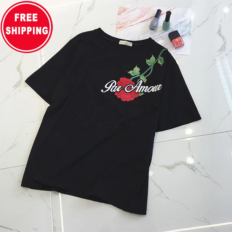 Summer new Korean style rose embroidery t-shirt women loose casual short-sleeved love&roses t-shirt, Black, gray, purple, red, white, dark gray, light green
Summer new Korean style rose embroidery t-shirt women loose casual short-sleeved love&roses t-shirt, Black, gray, purple, red, white, dark gray, light green