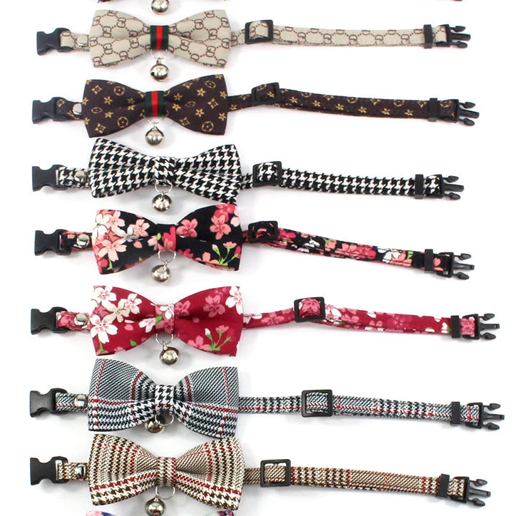 luxury brand pet dog bow collar Swallow gird cloth bowknot bell cat famous brand pet dog collar, Red