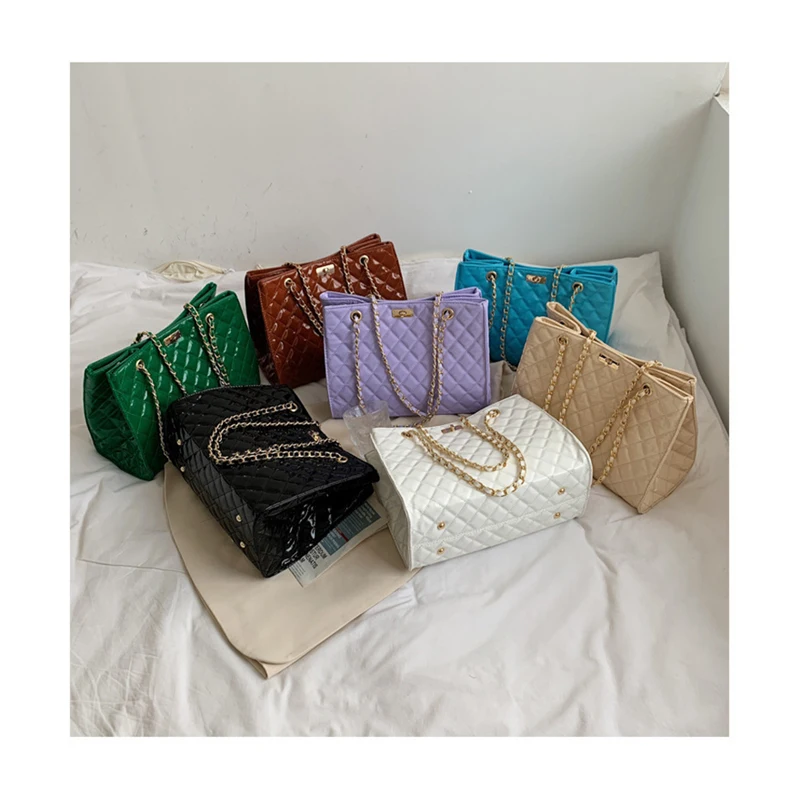 New Luxury Brand Chain Women Handbags Large Women Shoulder Bag Patent Leather Plaid Tote Designer Sac A Main, Multicolor
New Luxury Brand Chain Women Handbags Large Women Shoulder Bag Patent Leather Plaid Tote Designer Sac A Main, Multicolor