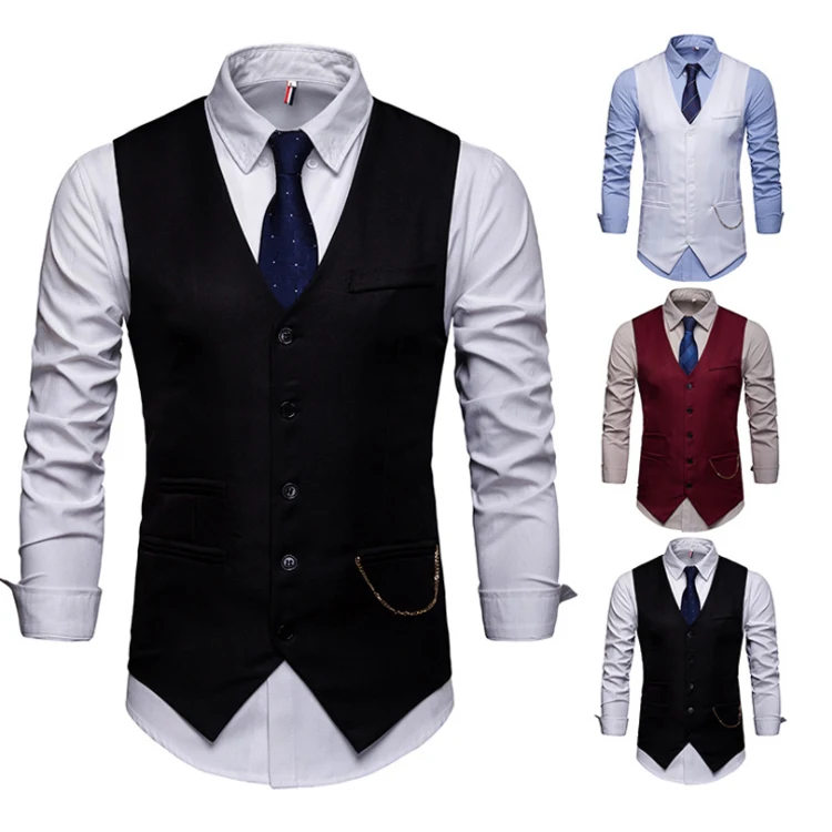 Casual Men Vest Waistcoat Formal Single Breasted Suit Vest Men Solid Cotton Chalecos Para Hombre With Chains, Black white navy red
Casual Men Vest Waistcoat Formal Single Breasted Suit Vest Men Solid Cotton Chalecos Para Hombre With Chains, Black white navy red
