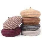 High Quality New 2019 Plaid Print Felt 100 Wool French Beret Hat Women Cashmere Berets