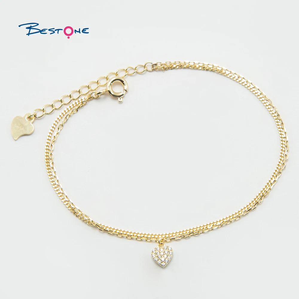 925 Sterling Silver Adjustable Bracelet Pave Zircon Heart Charm Bracelets with Real Gold Plated Chain
925 Sterling Silver Adjustable Bracelet Pave Zircon Heart Charm Bracelets with Real Gold Plated Chain