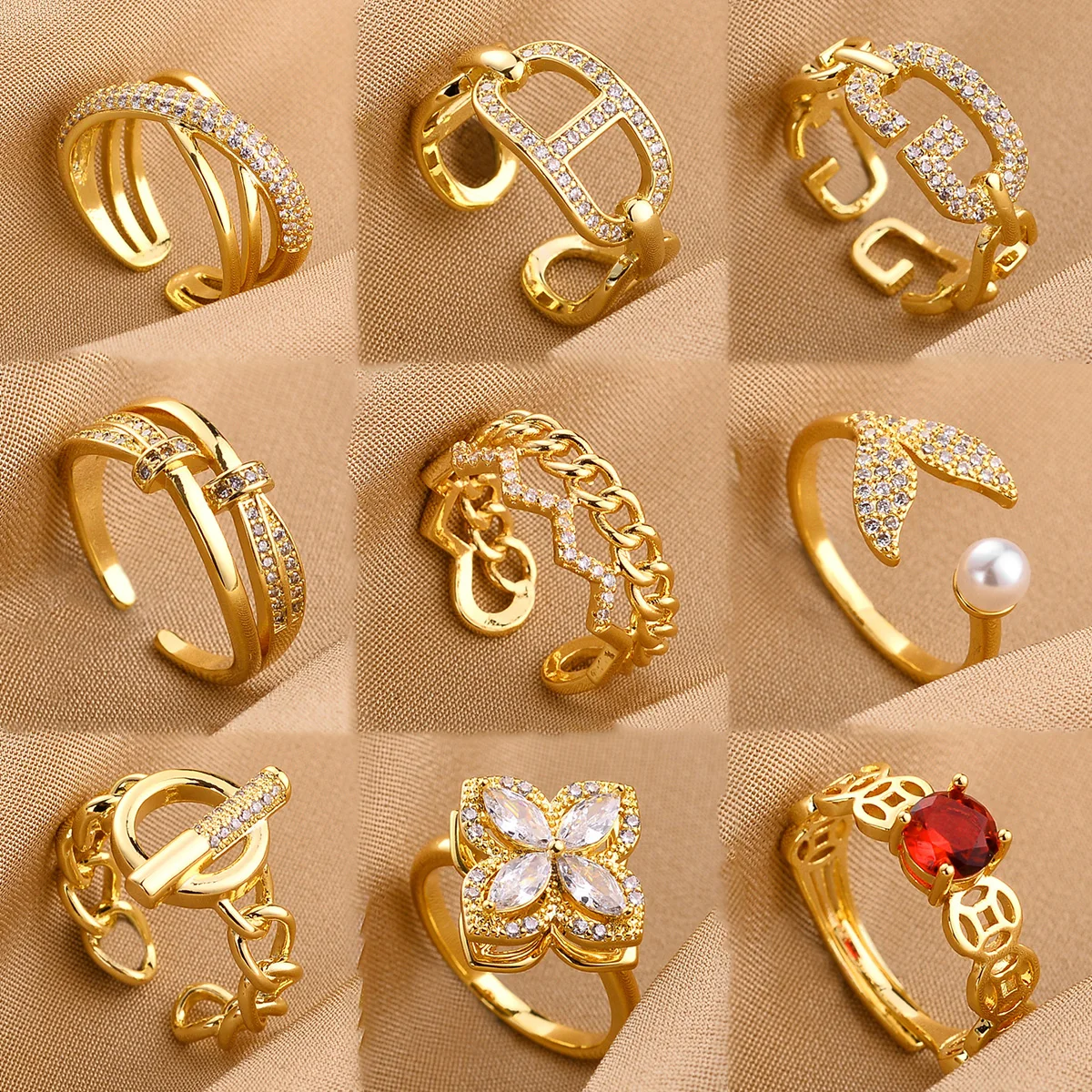 New Shiny Adjustable 18k Real Gold Zircon Pearl Cross Clover Open Finger Ring Women Letter Star Knuckle Ring Jewelry Gift
New Shiny Adjustable 18k Real Gold Zircon Pearl Cross Clover Open Finger Ring Women Letter Star Knuckle Ring Jewelry Gift