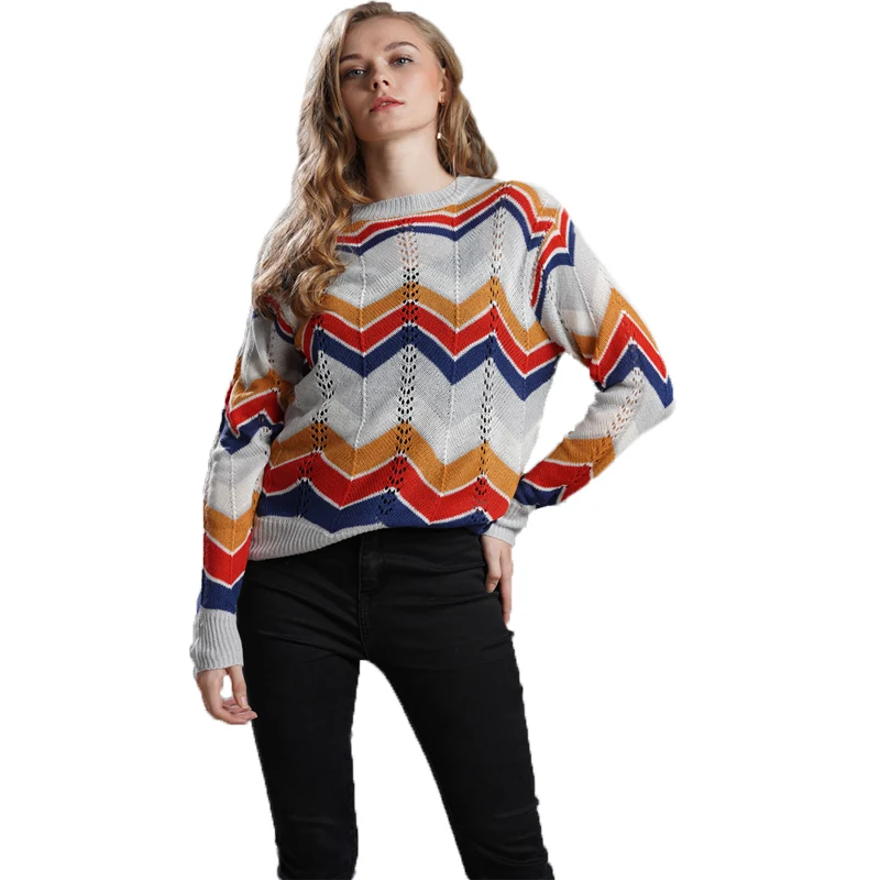 2021 autumn and winter hot selling new knitwear o neck sweater Pullover striped rainbow women's top
2021 autumn and winter hot selling new knitwear o neck sweater Pullover striped rainbow women's top