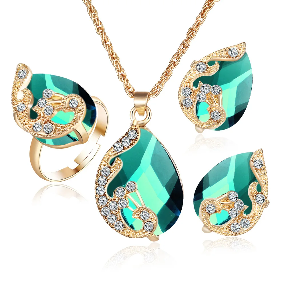 Wholesale Crystal Water Drop Peacock Three-Piece Jewelry Set High Quality Earring Necklace Jewelry Set For Women And Girls, 5 colors to choose
Wholesale Crystal Water Drop Peacock Three-Piece Jewelry Set High Quality Earring Necklace Jewelry Set For Women And Girls, 5 colors to choose