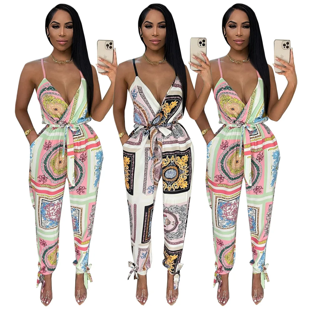 Floral Print Sexy V-neck ladies fashion street halter summer pants jumpsuit 2021, 2 colors
Floral Print Sexy V-neck ladies fashion street halter summer pants jumpsuit 2021, 2 colors