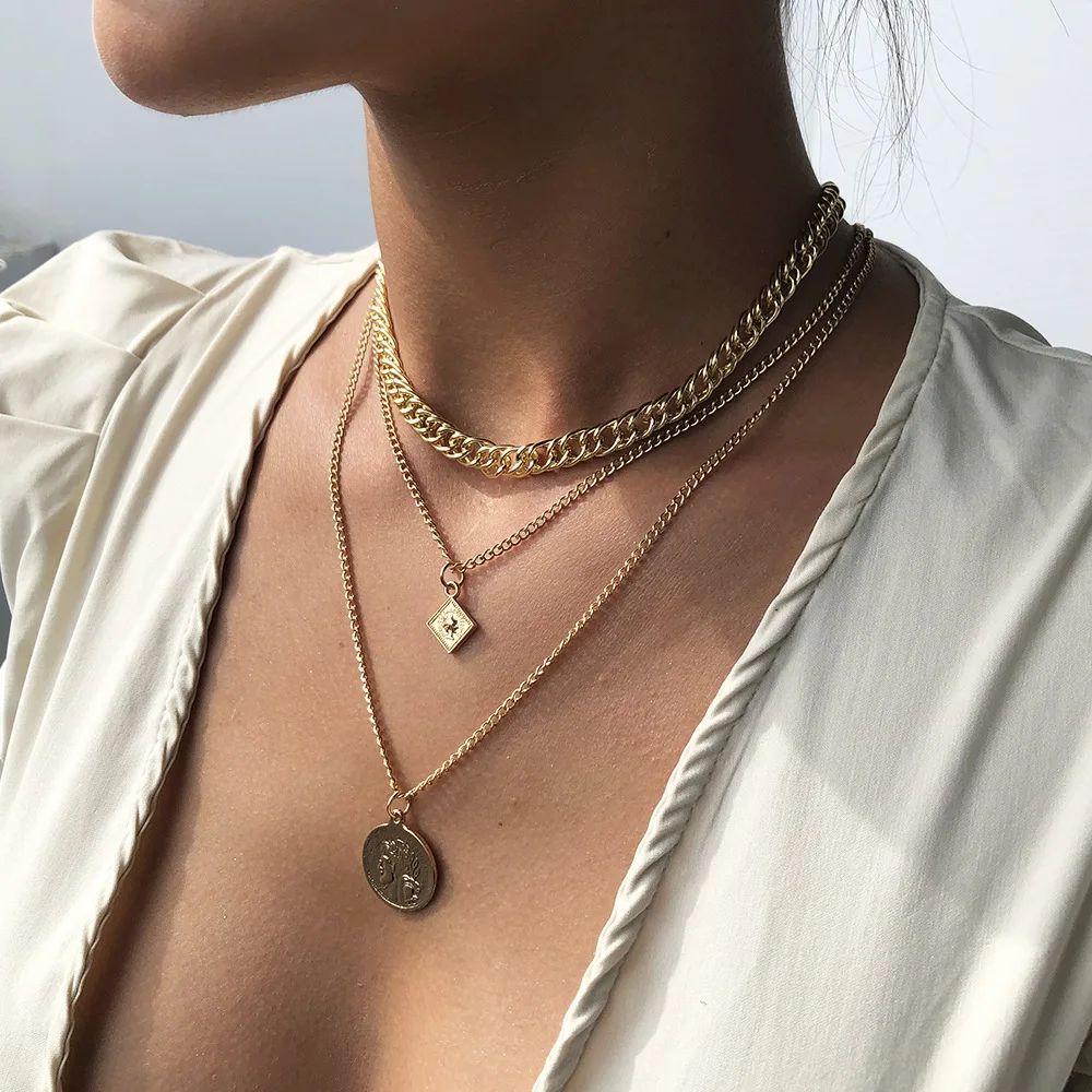 New Fashion Gold Color Layered Pendant Goth Necklace Chunky Link Chain Portrait Coin Necklace
New Fashion Gold Color Layered Pendant Goth Necklace Chunky Link Chain Portrait Coin Necklace
