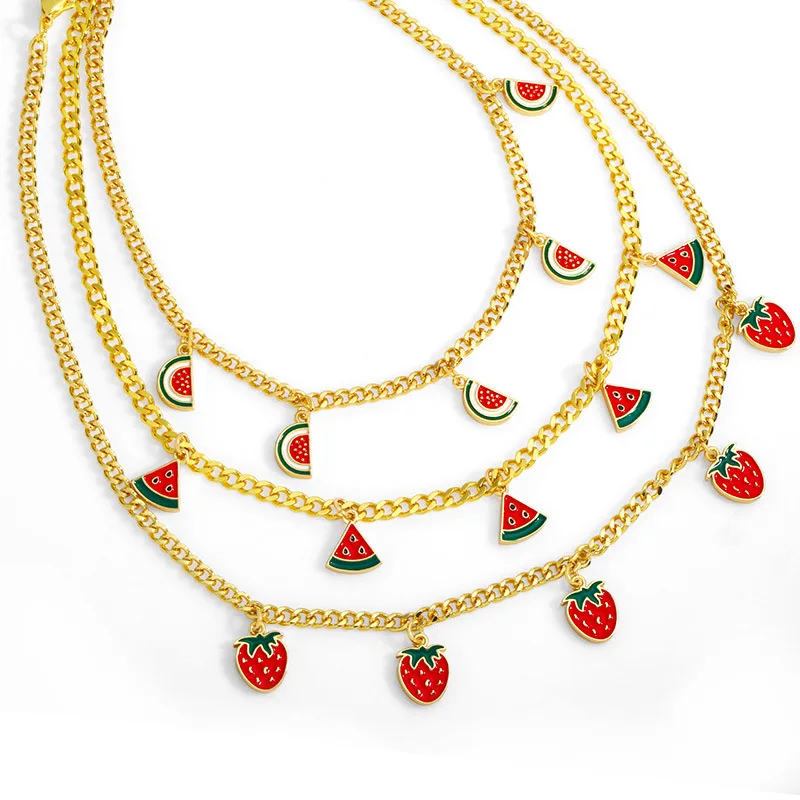 2021 Sailing Jewelry Strawberry Watermelon Pendant Necklace 14K Gold Plated Chain Cubic Necklace Sweet Zircon Fruit Necklace
2021 Sailing Jewelry Strawberry Watermelon Pendant Necklace 14K Gold Plated Chain Cubic Necklace Sweet Zircon Fruit Necklace