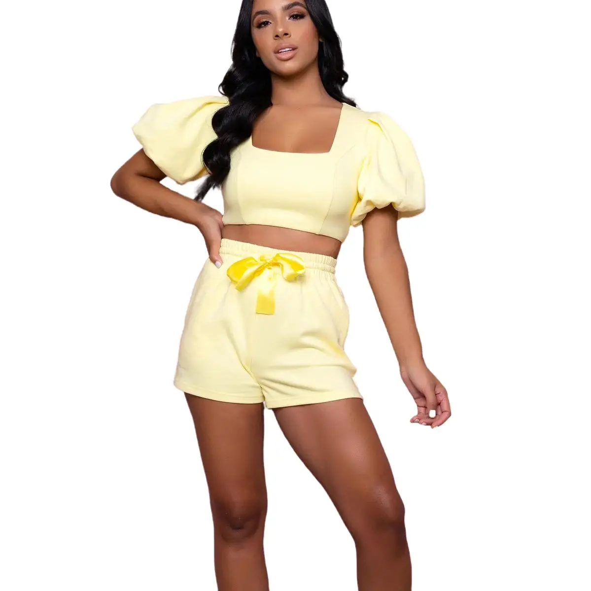 2021 Women's Summer New Fashion Square Neck Puff Sleeve Short Top Two-piece Shorts Set, Red, khaki, green, black, pink,yellow, white, blue, gray, skin, coffee
2021 Women's Summer New Fashion Square Neck Puff Sleeve Short Top Two-piece Shorts Set, Red, khaki, green, black, pink,yellow, white, blue, gray, skin, coffee