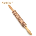 Rolling Pin Embossing Beech Wood Cookie Rolling Pin With Deer Pattern