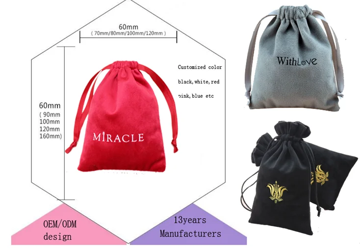 black velvet bag jute jewelry pouch small cotton drawstring bag