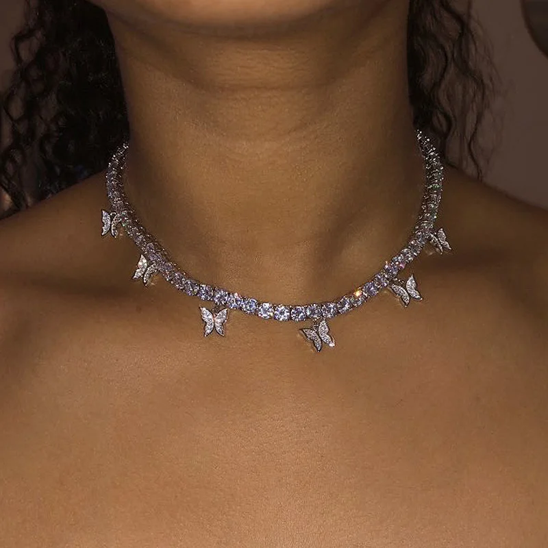 Rock Hip Hop Jewelry Luxury Pink Tennis Chain Butterfly Drop Charm Choker Necklace Girl Women Layer Men Jewelry Pendant
Rock Hip Hop Jewelry Luxury Pink Tennis Chain Butterfly Drop Charm Choker Necklace Girl Women Layer Men Jewelry Pendant