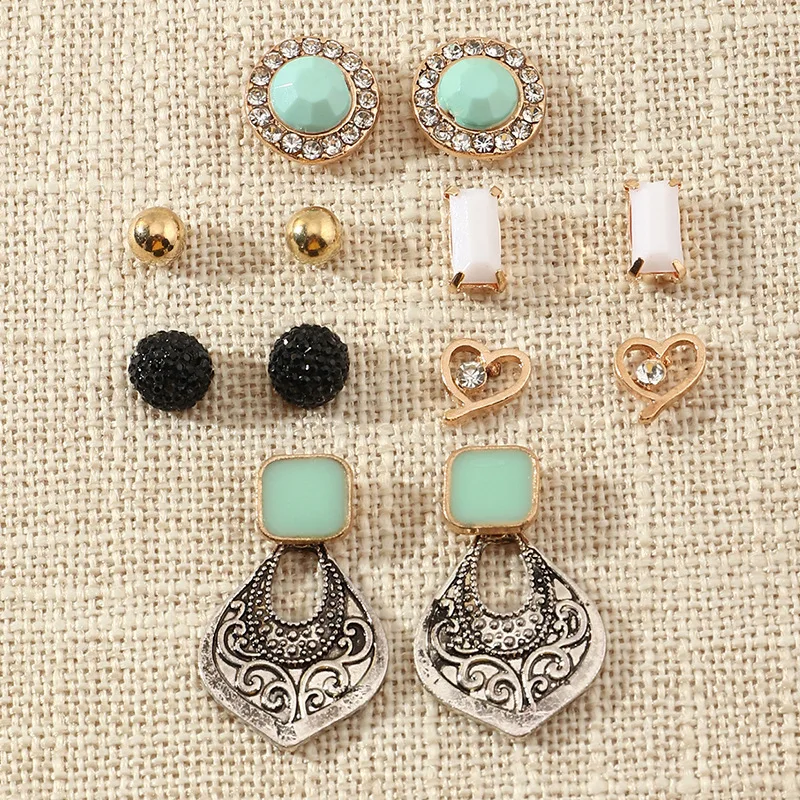 6 pairs of diamond earrings vintage style simple geometric pattern Jewelry Simple Chic Earrings, Picture 
6 pairs of diamond earrings vintage style simple geometric pattern Jewelry Simple Chic Earrings, Picture