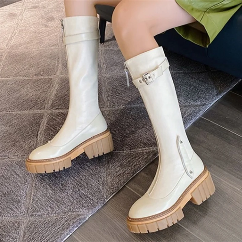 Round Toe Front Zipper Winter Women Knight Knee High Boots Wedge Heel Riding Long Boots Buckle Strap Decor, Black creamy white
Round Toe Front Zipper Winter Women Knight Knee High Boots Wedge Heel Riding Long Boots Buckle Strap Decor, Black creamy white