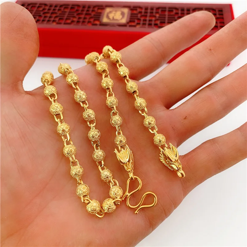 Necklacealluvial Gold Necklace Men's Frosted Round Beads Dragon Head Plated 24K Color Gold-Like
Necklacealluvial Gold Necklace Men's Frosted Round Beads Dragon Head Plated 24K Color Gold-Like