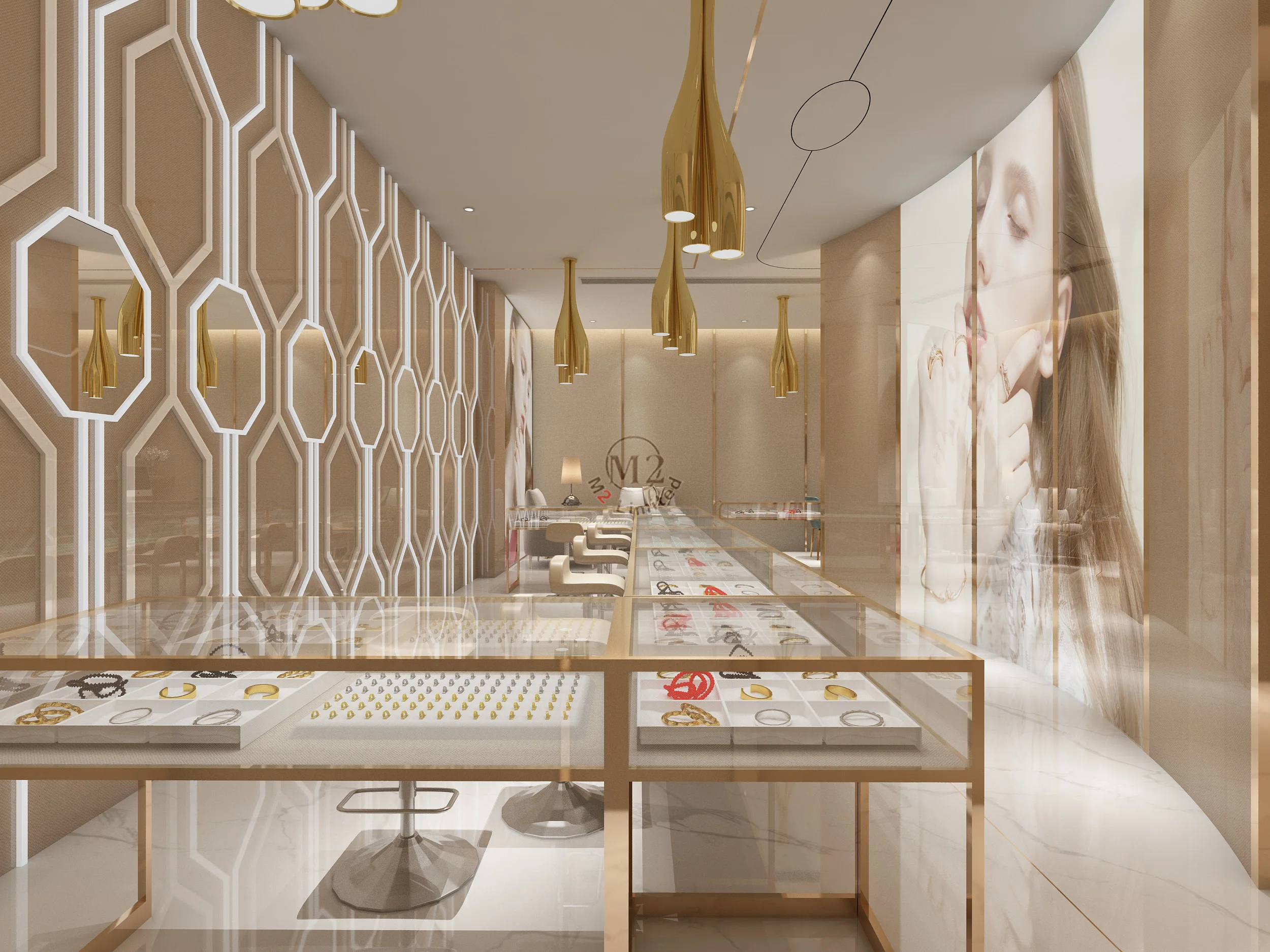 豪华现代珠宝店室内设计创意珠宝店展示陈列柜