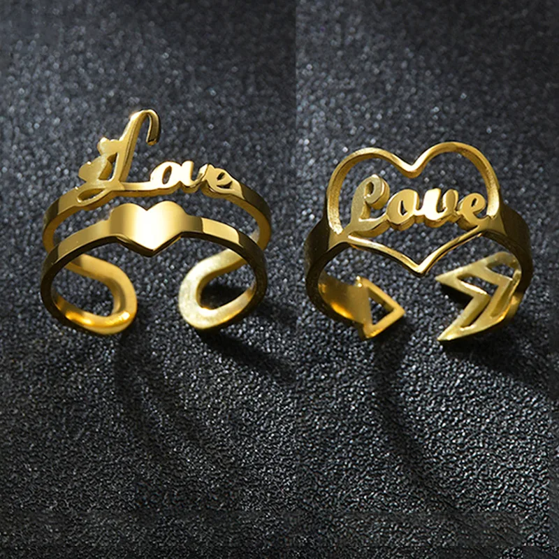 Hot Sale Gold Plated Stainless Steel Opening Adjustable Letter Love Ring Female Custom Name Rings
Hot Sale Gold Plated Stainless Steel Opening Adjustable Letter Love Ring Female Custom Name Rings