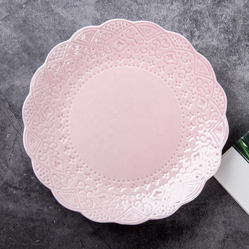 Fashion Round Embossed Pink Porcelain Dish Ceramic Food Tray Bread Fruit Steak Serving Plate Hotel Home Restaurant, Multicolor
Fashion Round Embossed Pink Porcelain Dish Ceramic Food Tray Bread Fruit Steak Serving Plate Hotel Home Restaurant, Multicolor