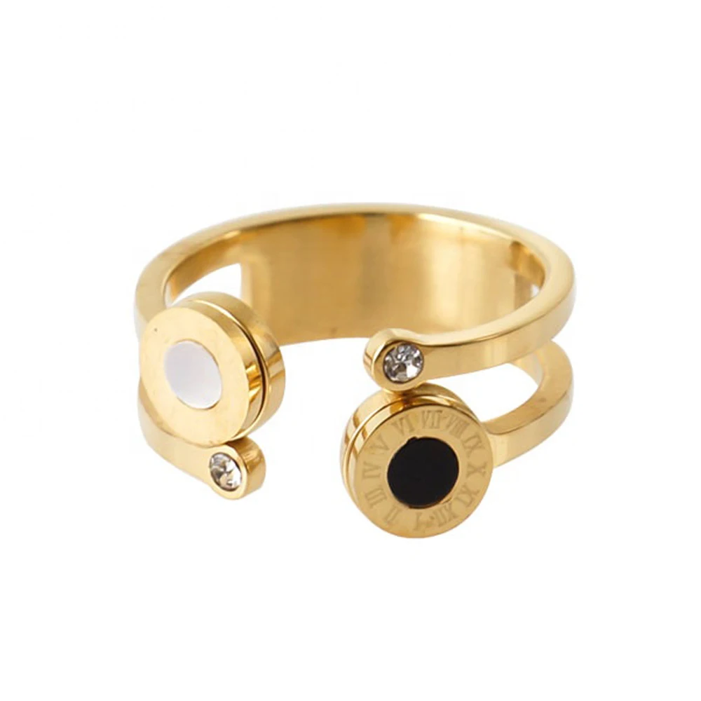 Stock Ring 18k Gold Plated Shell And Enamel Roman numerals Open Ring For Women, Two tone gold and black
Stock Ring 18k Gold Plated Shell And Enamel Roman numerals Open Ring For Women, Two tone gold and black