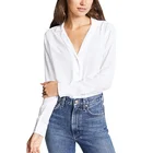 Top Silk Wholesale Women Shirt Top High Quality Silk Long Sleeve Button Shirt Top