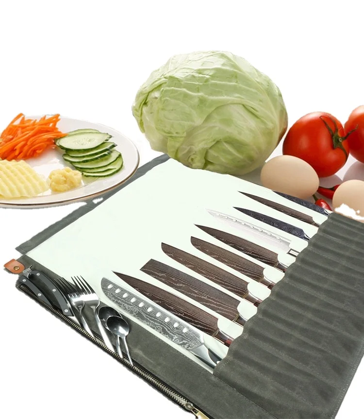 Knife Bag Chef Canvas Roll Bag Custom Leather Carrying Storage Case with 11 Pocket 10 Years Factory, Custom made
Knife Bag Chef Canvas Roll Bag Custom Leather Carrying Storage Case with 11 Pocket 10 Years Factory, Custom made
