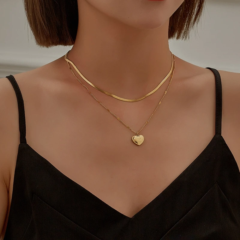 Fashion Love You Mother's Day Gift Double Layer Snake Chain Stainless Steel Gold Heart Necklace
Fashion Love You Mother's Day Gift Double Layer Snake Chain Stainless Steel Gold Heart Necklace