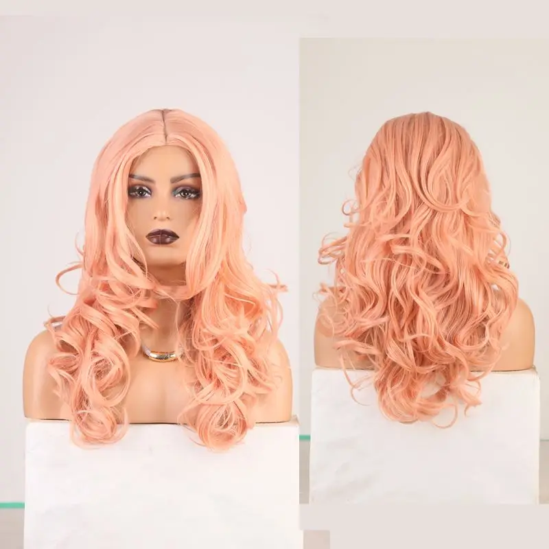 machine made wig middle part of the big wave long curly hair wig chemical fiber head cover, Pink
machine made wig middle part of the big wave long curly hair wig chemical fiber head cover, Pink