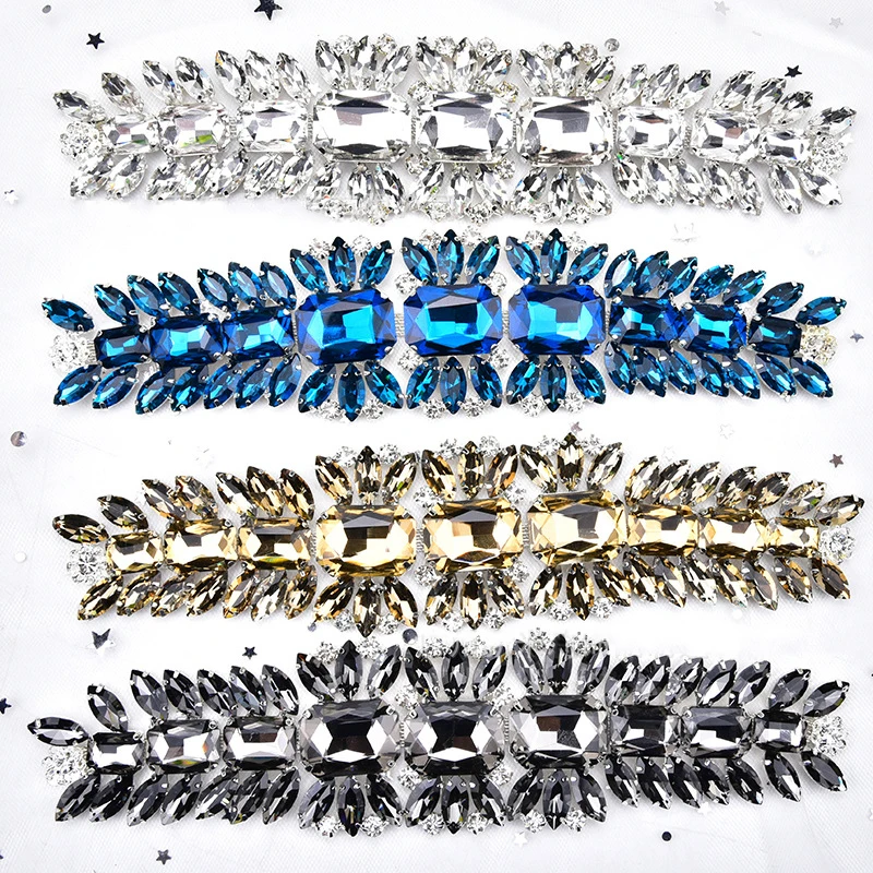 

Sew On Rhinestone Applique Trim Motif Handmade Patches For Dress Shoes Crafts on Wedding accessories