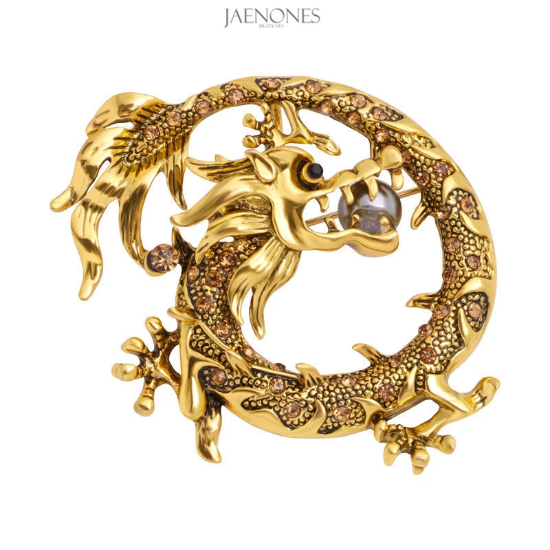 

JAENONES Hot Selling New Product Rhinestone Vintage Animal Designer Inspired Brooch Dragon Brooch For Men