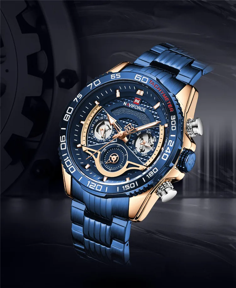 Naviforce NF9185 New Man Wristwatch Sport Fashion Men Watch Top Brand Luxury Black Gold Military Stainless Steel Quartz Male
Naviforce NF9185 New Man Wristwatch Sport Fashion Men Watch Top Brand Luxury Black Gold Military Stainless Steel Quartz Male