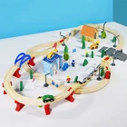96pcs baby educational large simulation parking lot wooden track electric train toy