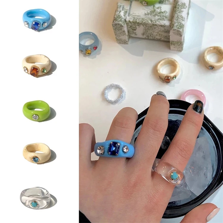 New Green Blue Transparent Resin Acrylic Geometry Square Round Rhinestone Rings for Women, Clear
New Green Blue Transparent Resin Acrylic Geometry Square Round Rhinestone Rings for Women, Clear