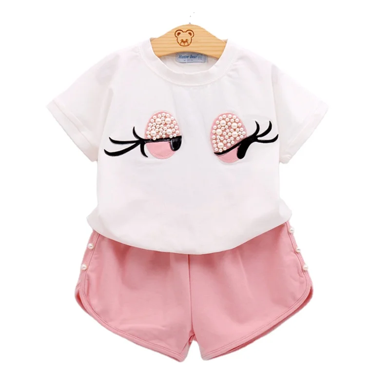 High quality kids summer shirts and shorts children cute clothing sets girls' cotton clothes with pearls, As picture
High quality kids summer shirts and shorts children cute clothing sets girls' cotton clothes with pearls, As picture