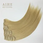Wholesale quality straight double drawn real remy blonde indian virgin clip in hair extensions for white women