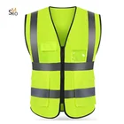 Customizable logo high visibility reflector construction work pockets reflective safety vest