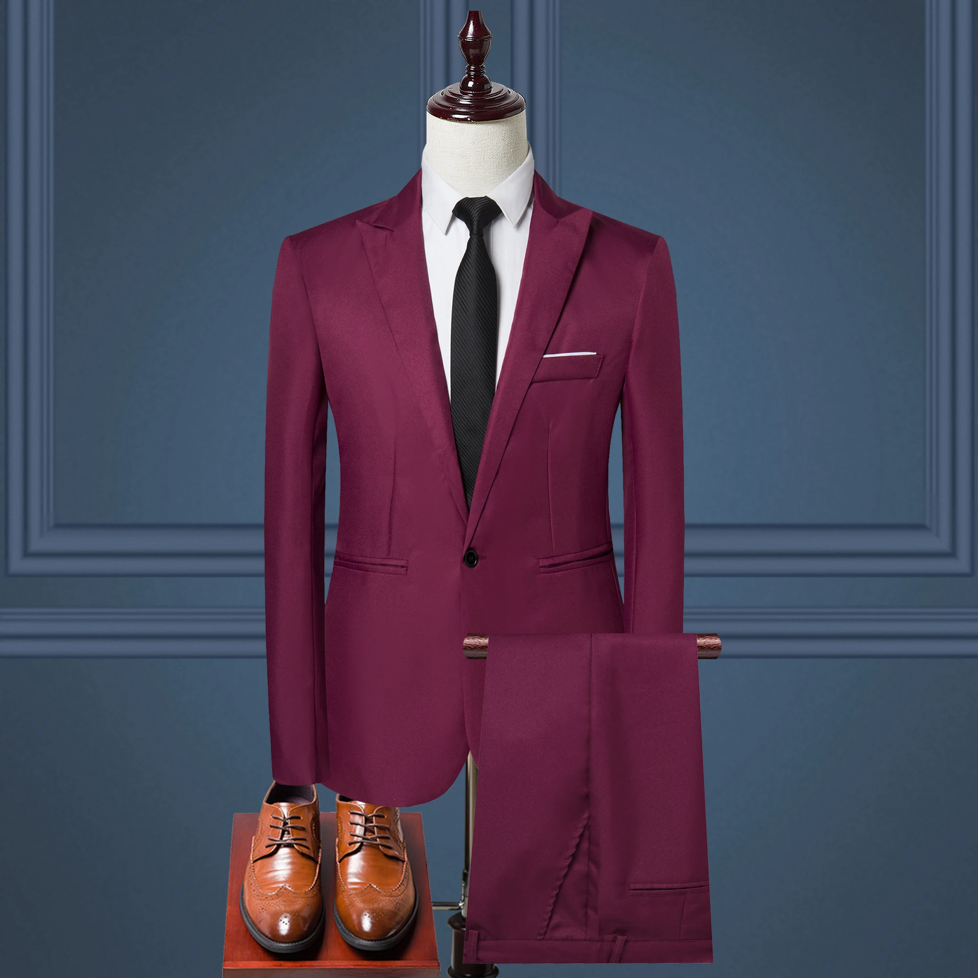 Wholesale Blazer Casual Business Suit Two-piece Korean Suit Slim Red Color Men's Suit Customizable
Wholesale Blazer Casual Business Suit Two-piece Korean Suit Slim Red Color Men's Suit Customizable